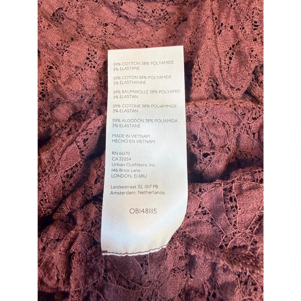 Free People Lilah Lace Top Ruched Keyhole Long Sleeve Boho Brown Size Medium